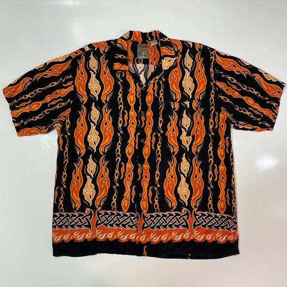 Pineapple Connection Men’s Hawaiian Tribal Flames Short Sleeve Shirt Orange XL - Picture 1 of 7